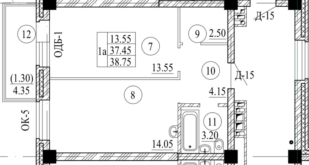 Планировка 1А — 38,75 м²