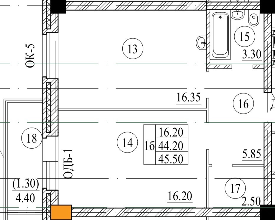 Планировка 1Б — 45,50 м²
