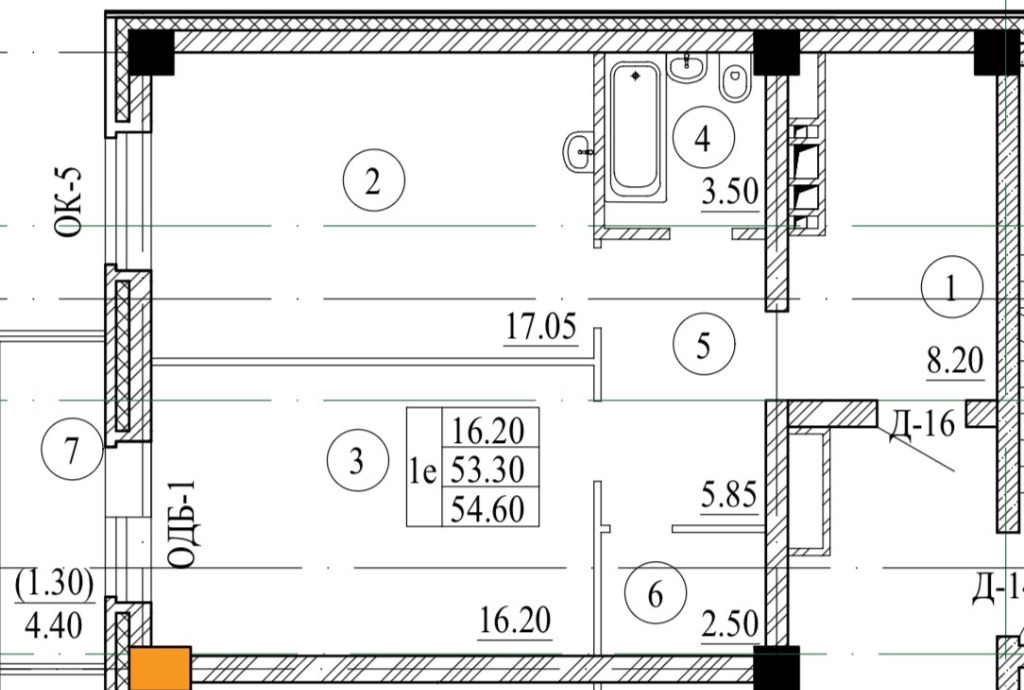 Планировка 1Е — 54,60 м²