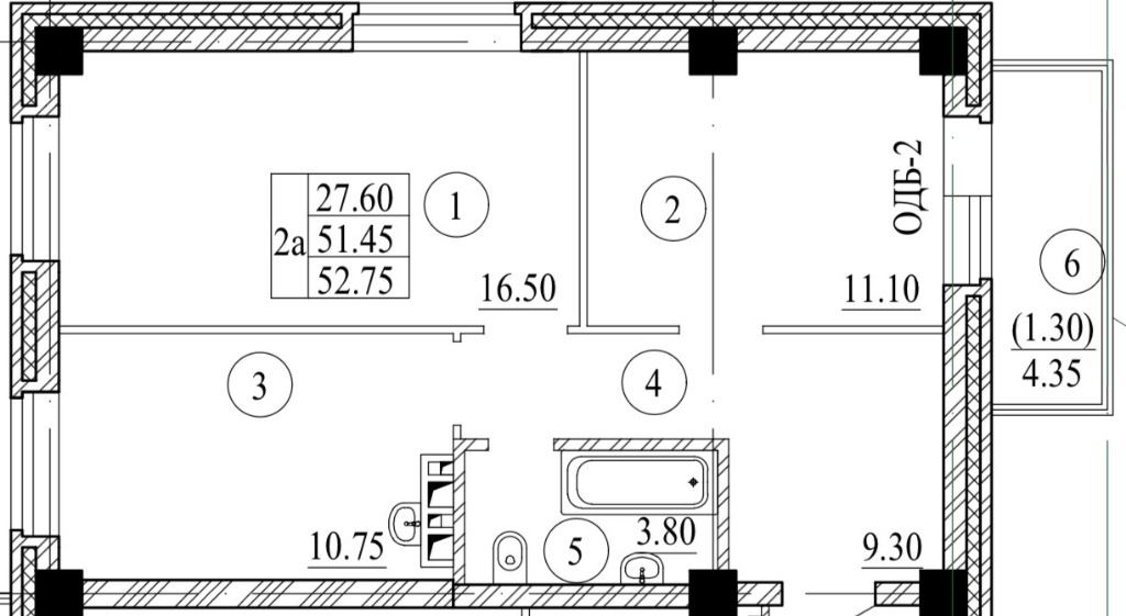 Планировка 2А — 52,75 м²