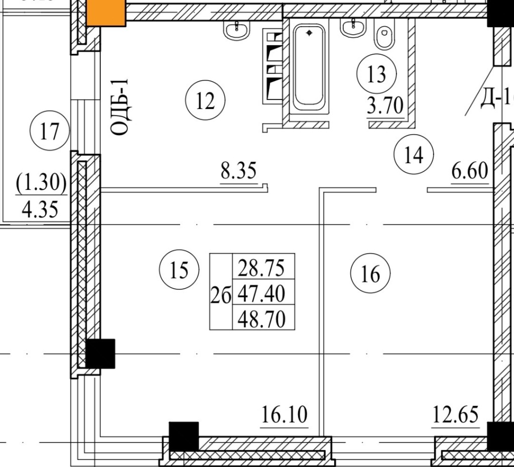 Планировка 2Б зеркальная — 48,70 м²