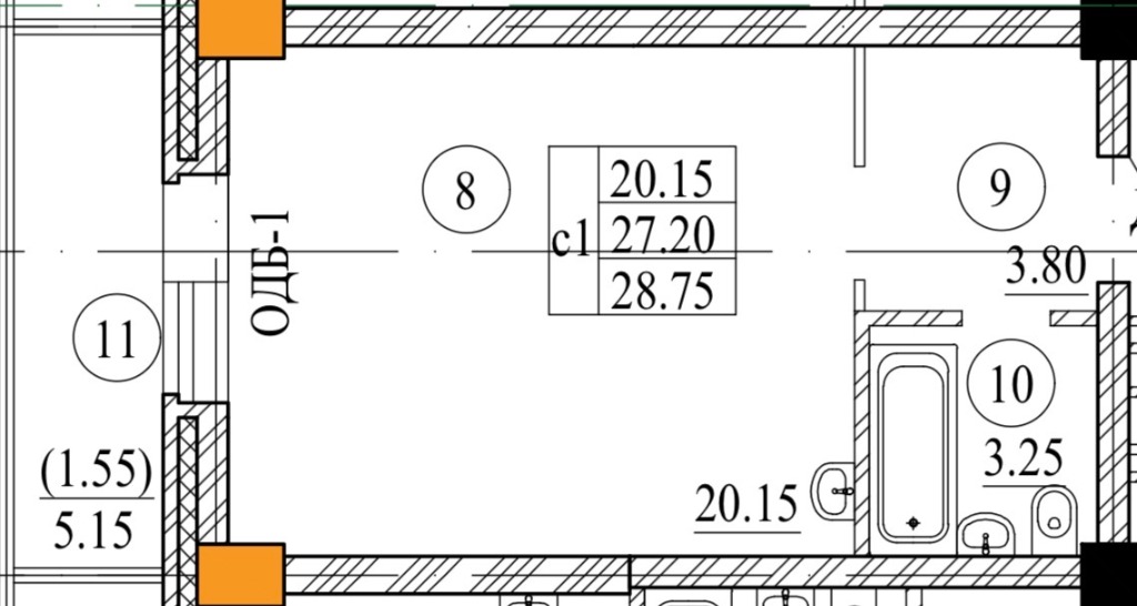 Планировка С1 — 28,75 м²